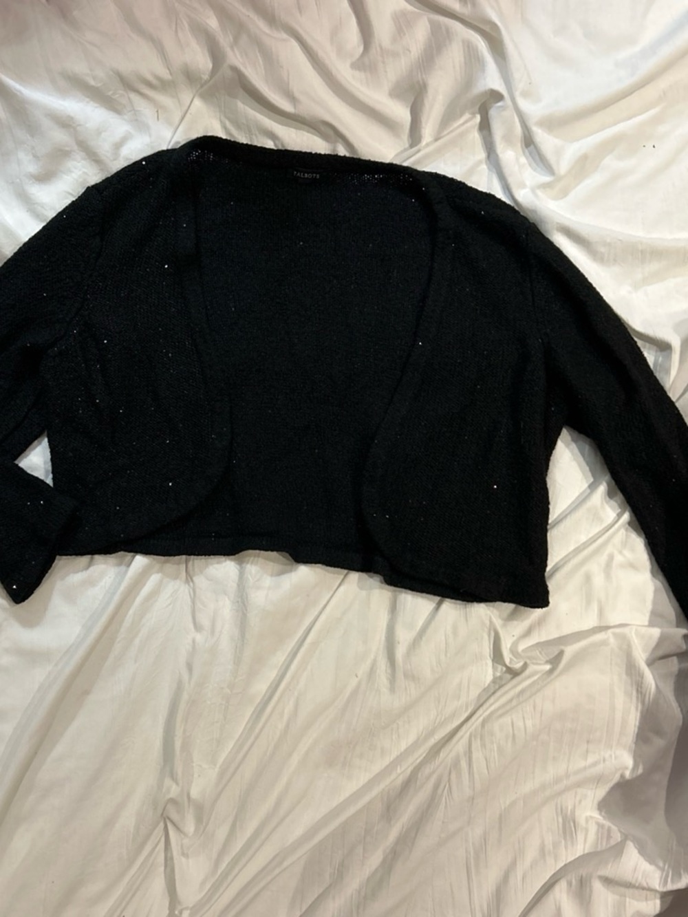 Talbots Black Cropped Open-Front Cardigan